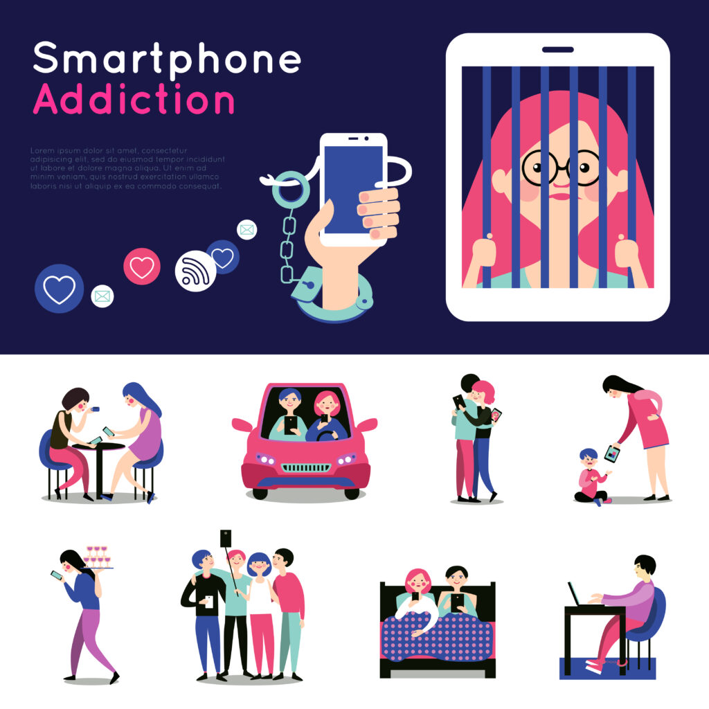 Mobile Addiction: Jab Phone Aapko Control Karne Lage – Causes, Symptoms & Powerful Solutions smartphone addiction flat banners set